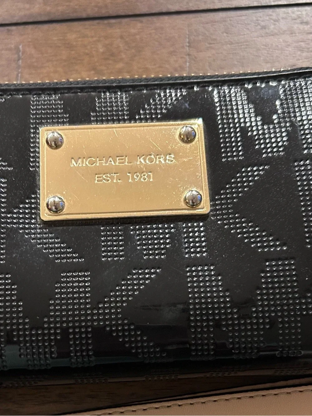 Michael Kors Black Patent Leather Logo Signature Wallet